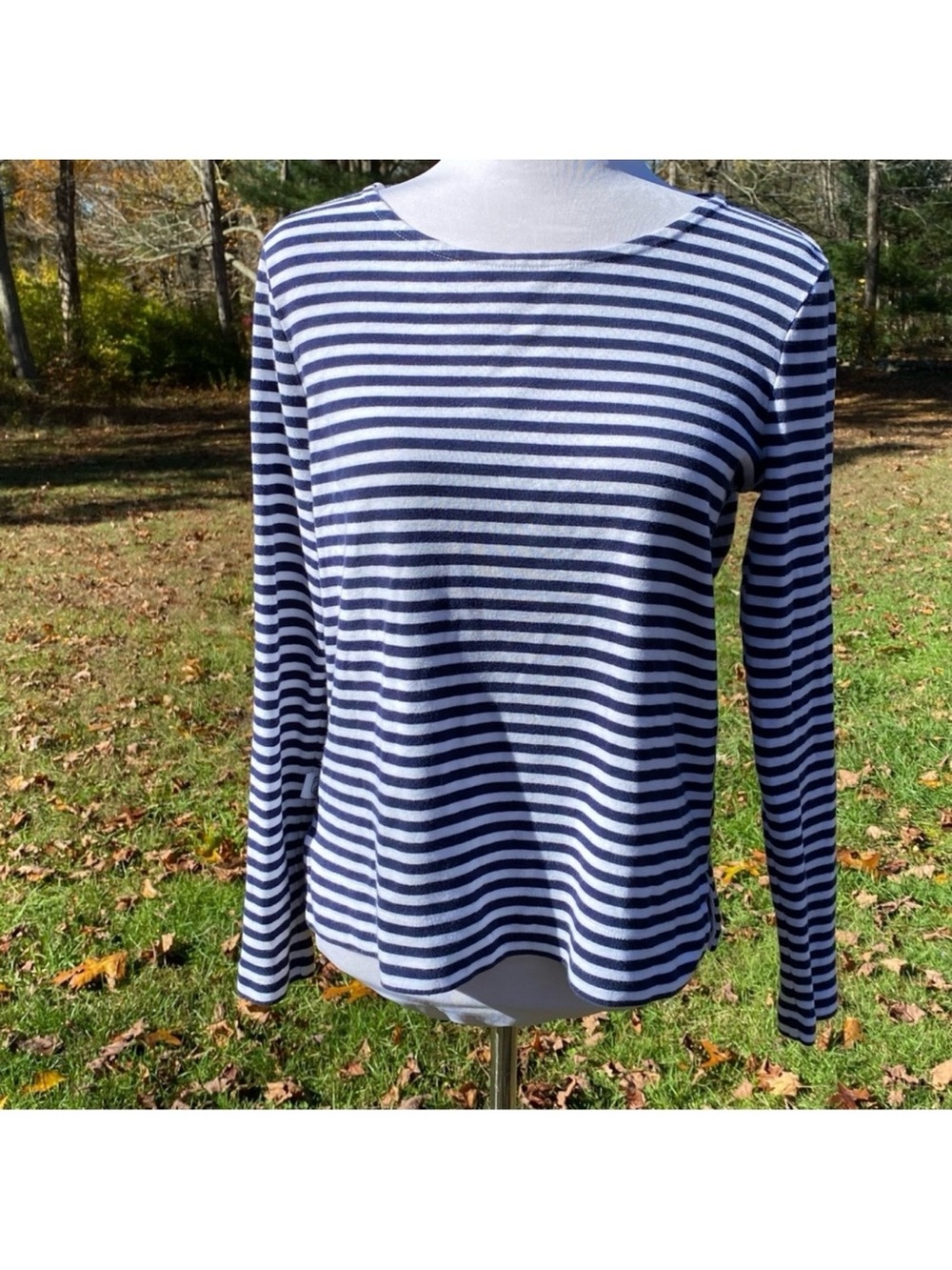 VINEYARD VINES TOP TEE LONG SLEEVE BLUE WHITE STRIPE COTTON PREPPY SIZE S